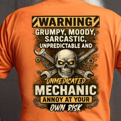Unmedicated Mechanic Warning Skull Apparel - Funny Mechanic